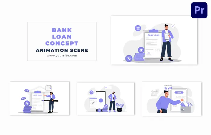 Bank Loan Concept Flat 2D Character Design Animation Scene